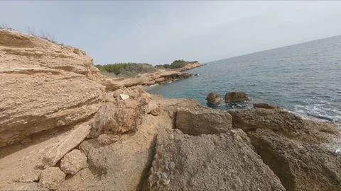 AERIAL DRONE FPV FLYING OVER Mediterranean Cliffs Stock Footage 170712979