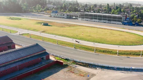 Aerial Drone of Fraser Downs Racetrack in Surrey, BC Canada. Horse Running Stock Footage 162565675