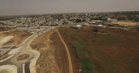 Aerial drone Gaza Strip settlements Tushia, Kfar Maimon Israel Stock Footage