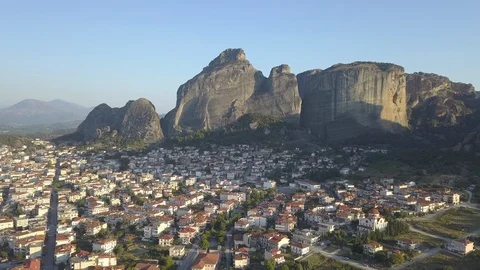 Aerial drone getting closer Meteora Greece monasteries Kalambaka Stock Footage 100352671