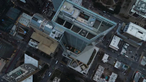 Aerial Drone Glides Over Austin Downtown Skyscrapers at Dusk Stock Footage 333390901