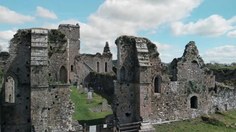 Aerial drone gliding over ancient Athassel Abbey ruins in Tipperary, Irelan.. Stock Footage 341348485