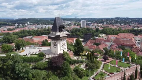 Aerial Drone Graz Schlossberg 스톡 동영상 197319113