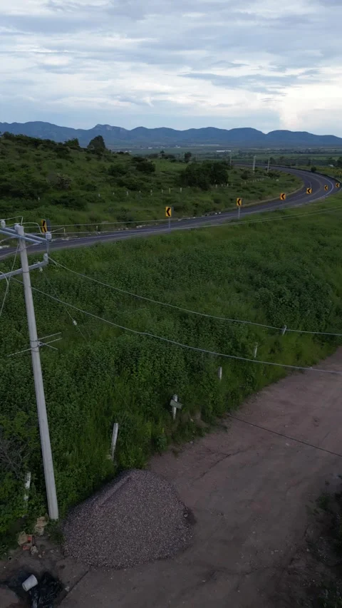 Aerial drone of green fields with utility poles, central Mexico Stock-Footage 341548194