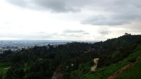 Aerial drone of Griffith Observatory overlooking Los Angeles Stock Footage 72937211