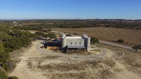 Aerial Drone Half Circle over Wine Castle on a Hill Stock Footage 122230801