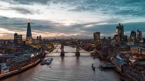 Aerial Drone Helicopter Tower Bridge The Shard Skyline Hyperlapse Time Lapse Stock Footage 103852465