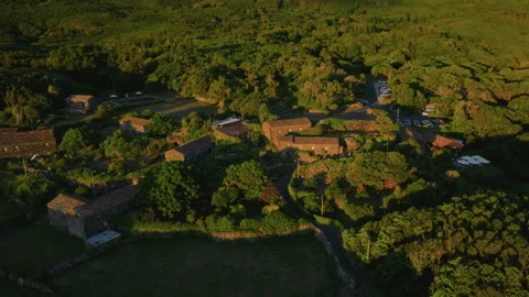 Aerial drone high-angle view of a traditional village with stone houses and 库存影片 336220908