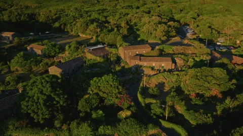 Aerial drone high-angle view of traditional stone houses with terracotta roofs 库存影片 336269260