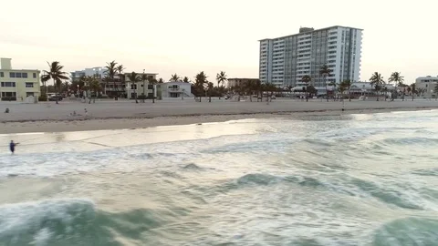 Aerial drone Hollywood Beach FL Stock Footage