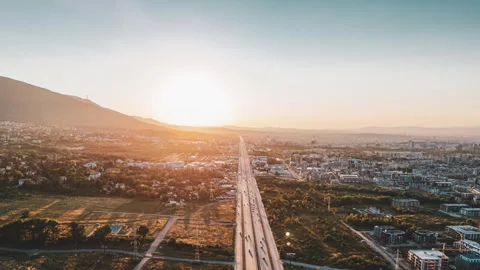 Aerial drone hyperlaplse of suburban district in Sofia at summer sunset Stock Footage 341089686
