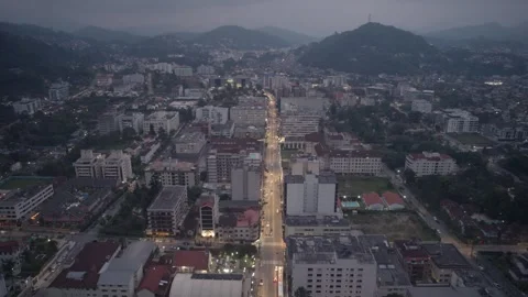 Aerial drone hyperlapse above the mountainous city of Teresopolis Stock Footage 259724370