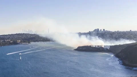 Aerial drone hyperlapse of backburning operation in Sydney, Australia Stock Footage 162148221