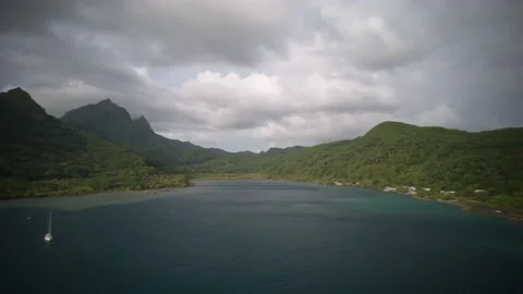 Aerial Drone Hyperlapse of Bay with Sail Boats in Tropical Island Raiatea Stock Footage 173598153