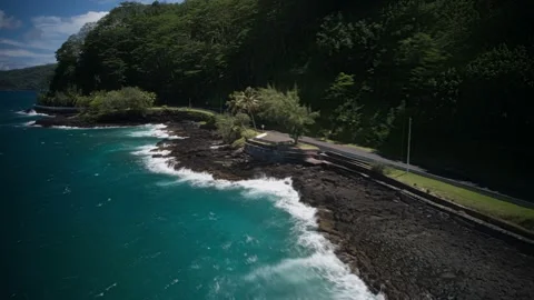 Aerial Drone Hyperlapse of Coast with Crushing Waves &amp; Blue Ocean in Tahiti Stock Footage 173598154