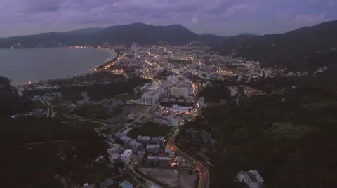 Aerial Drone Hyperlapse at Dusk of Traffic in Patong City, Phuket, Thailand Stock Footage 66362977
