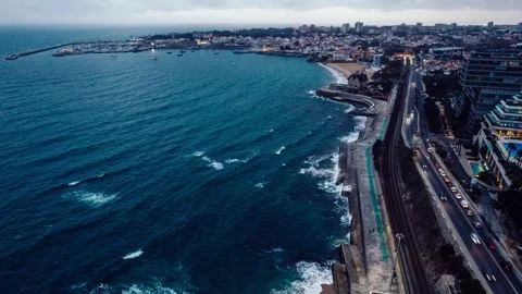 Aerial drone hyperlapse following the Marginal Avenue in Cascais Stock Footage 253226576