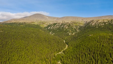 Aerial drone hyperlapse, old mountains, Ural mountains, Russia Stock Footage 120001745