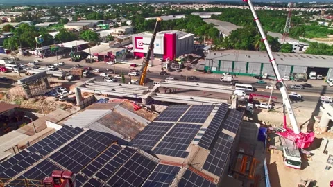 Aerial Drone Hyperlapse Orbit Left of Line 2C Metro Construction on Autopista Stock Footage 342749153