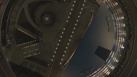 Aerial drone hyperlapse over roundabout in Katowice at night Stock Footage 104557910