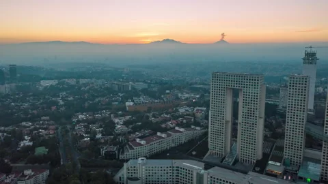 Aerial drone hyperlapse of Santa Fe district in Mexico City at sunrise Stock Footage 154424798