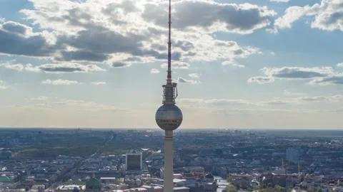 Aerial Drone Hyperlapse Shot of Berlin cityscape and Fernsehturm or television 스톡 동영상 143881508