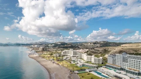 Aerial drone hyperlapse - timelapse above Faliraki beach of Rhodes 스톡 동영상 171611732