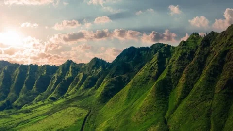 Aerial drone hyperlapse timelapse of beautiful tropical valley between mountains Stock Footage 275632684