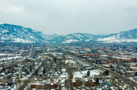 Aerial Drone Hyperlapse Timelapse Boulder Colorado Snow Stock Footage 106890141
