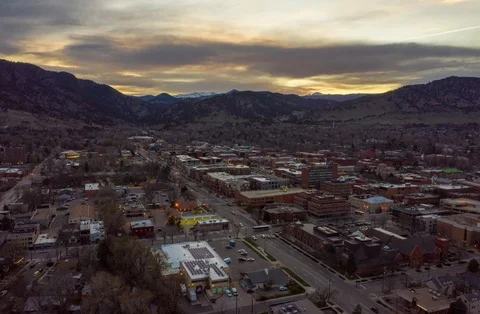 Aerial Drone Hyperlapse Timelapse Boulder Colorado Sunset Stock Footage 106890163