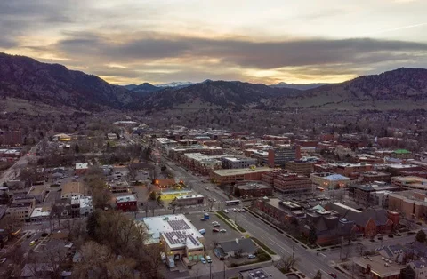 Aerial Drone Hyperlapse Timelapse Boulder Colorado Sunset Stock Footage 106890211