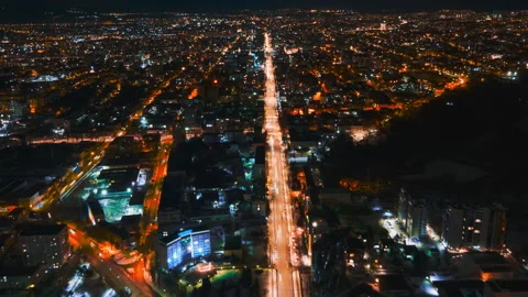 Aerial drone hyperlapse timelapse of moving cars in the city at night. Chisinau, Stock Footage 151107378