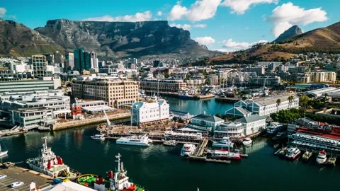 Aerial drone hyperlapse view of Bustling V&amp;A Waterfront in Cape Town, SA Stock Footage 270617319