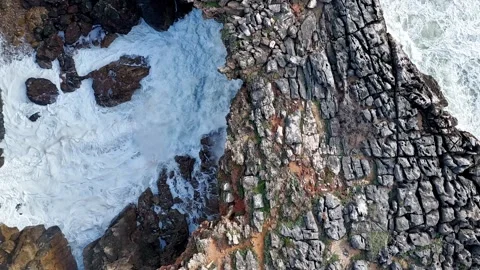 Aerial drone hyperlapse view of waves crashing at Boca do inferno, Portugal Stock Footage 300489353
