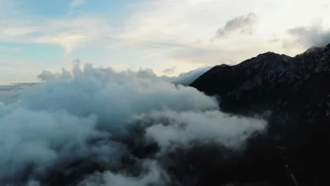 Aerial drone image of the clouds and Mount Baldo. Stock Footage 141903338