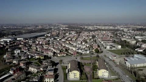Aerial drone image of a small town in northern Italy. Houses, streets and cars. Stock Footage 170293156