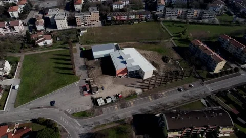 Aerial drone image of a small town in northern Italy. Houses, streets and cars. Stock Footage 170293352