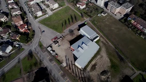 Aerial drone image of a small town in northern Italy. Houses, streets and cars. Stock Footage 170293383