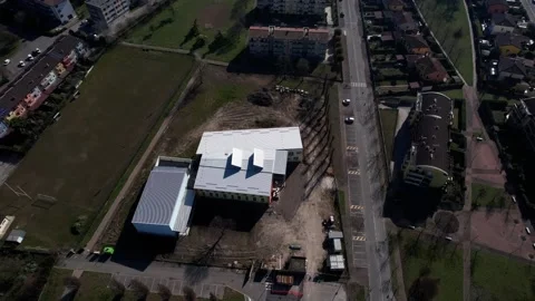 Aerial drone image of a small town in northern Italy. Houses, streets and cars. Stock Footage 170293478