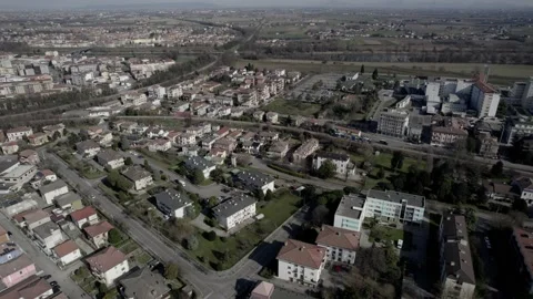 Aerial drone image of a small town in northern Italy. Houses, streets and cars. Stock Footage 170295726