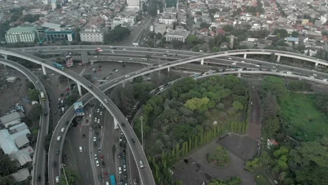 Aerial Drone Inner City Multi Layer Overpass Highway Fly Forward Stock Footage 238612431