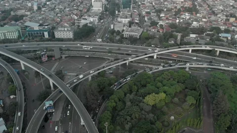 Aerial Drone Inner City Multi Layer Overpass Highway Timelapse Video stock 238612701