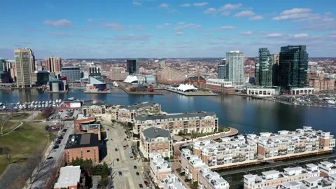 Aerial Drone-Inner Harbor-Left to Right-Baltimore Md Video stock 165827836