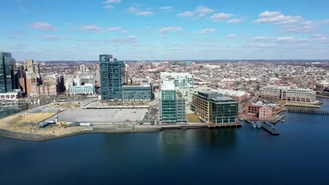 Aerial Drone-Inner Harbor-Right to Left-Baltimore Md Stock Footage 165827481