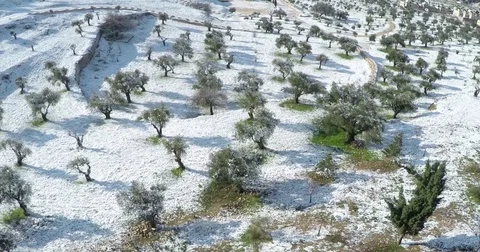 Aerial drone Israel Middle Eastern city Jerusalem snow Mount Scopus lookout Stock Footage 79078536