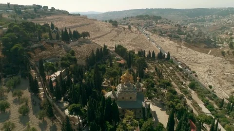 Aerial drone Jerusalem, Israel - Maria Magdalena's church on Mount of Olives Stock Footage