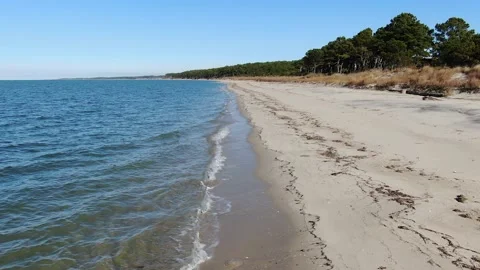 Aerial Drone low flight over shoreline and waves on Chesapeake Bay. Stock Footage 230108965
