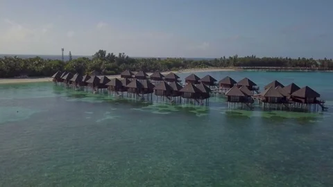 Aerial Drone Low Moving Shot Towards Water Villas, Maldives Stock-Footage 80955892
