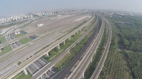 Aerial Drone Maglev Train Passing Stock Footage 63201083