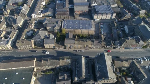 Aerial drone main road through town centre, Otley, Leeds, Yorkshire Video stock 112805384